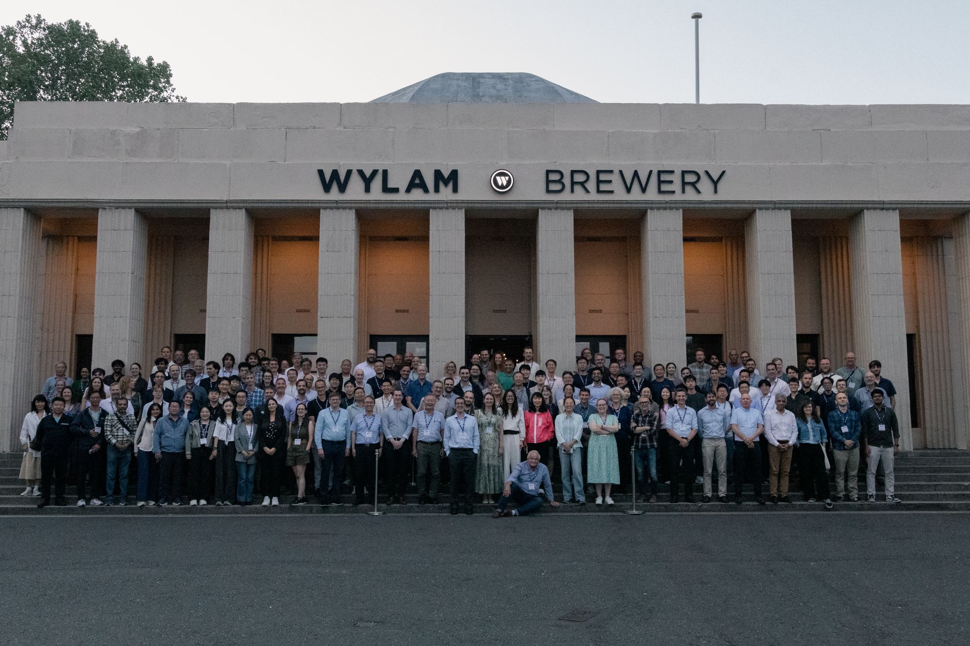 The full conference gathered for a group photograph outside Wylam Brewery